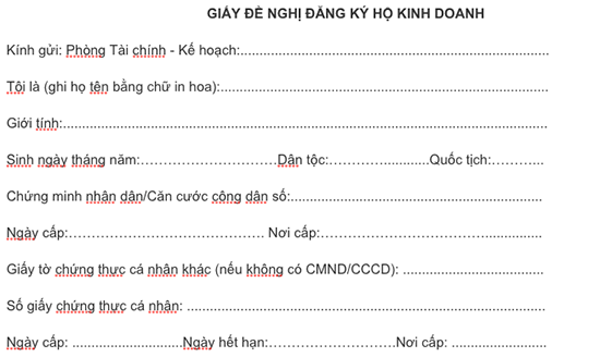 Giấy đề nghị đăng ký là hộ kinh doanh. 