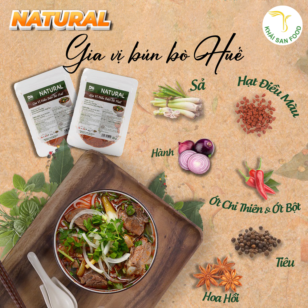 Chỉ cần một gói gia vị Natural 25G, bạn đã có thể thưởng thức tô bún bò Huế nóng hổi, thơm ngon