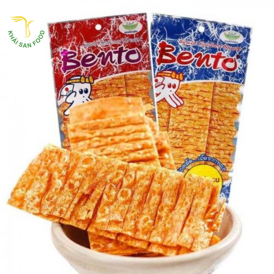 Mực bento với 3 loại màu sắc khác nhau. Trong đó, màu cam có cấp độ cay cao nhất, màu xanh ít cay và hơi ngọt thích hợp với trẻ em. Đây chắc chắn là loại bánh ăn vặt phải có khi lấy sỉ bánh kẹo Thái