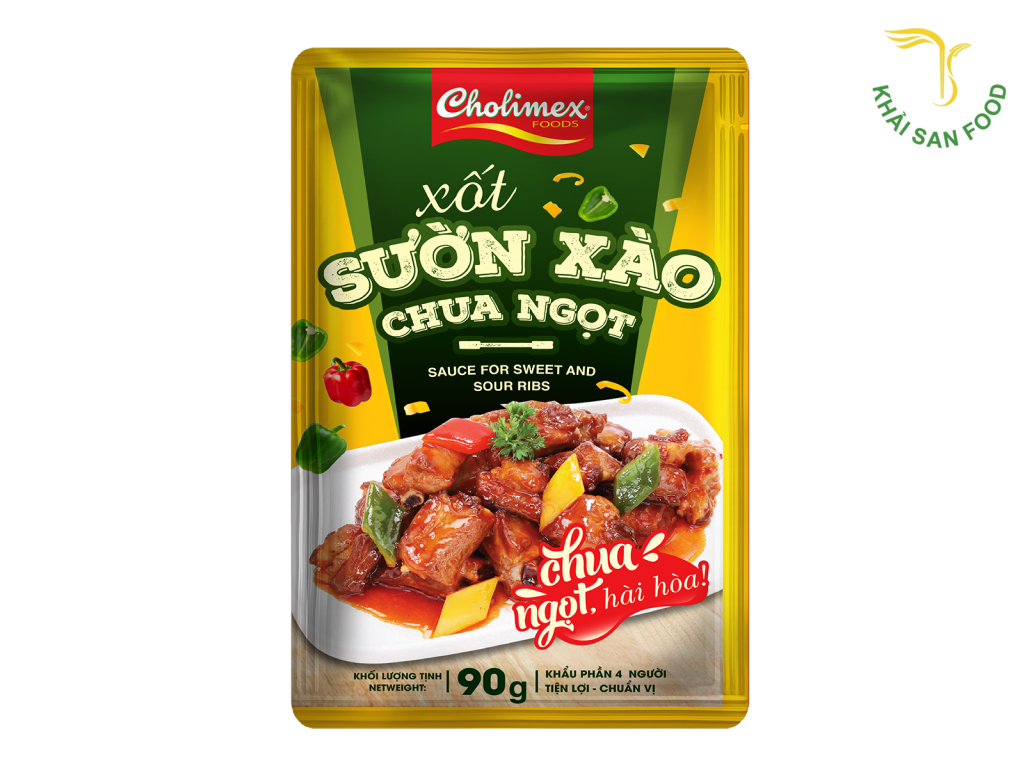 Gói sốt giúp hương vị miếng sườn thêm đậm đà