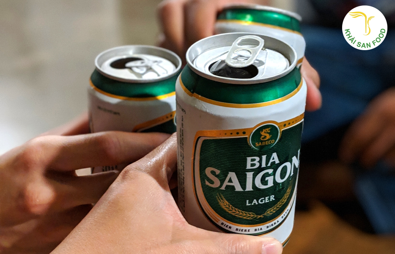 Bia lon và kết thùng bia Saigon xanh Lager