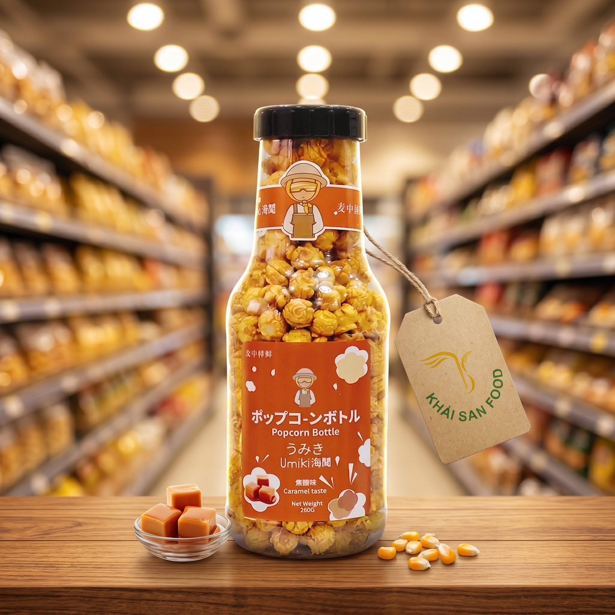 Bắp rang vị Caramel - Umiki popcorn Bottle ( caramel Flavour ) 260g