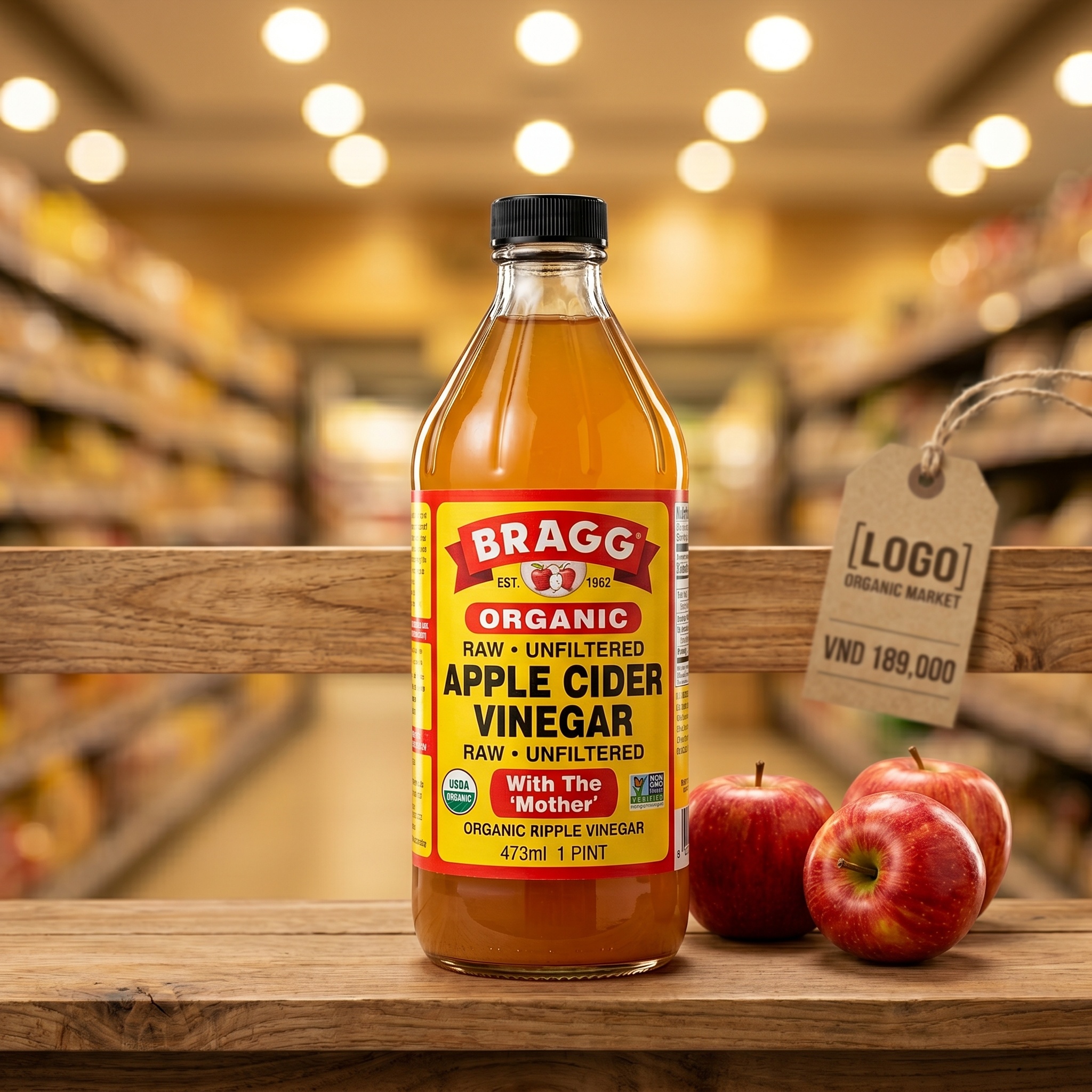 Giấm Táo - Bragg Organic Apple Cider Vinegar 473Ml