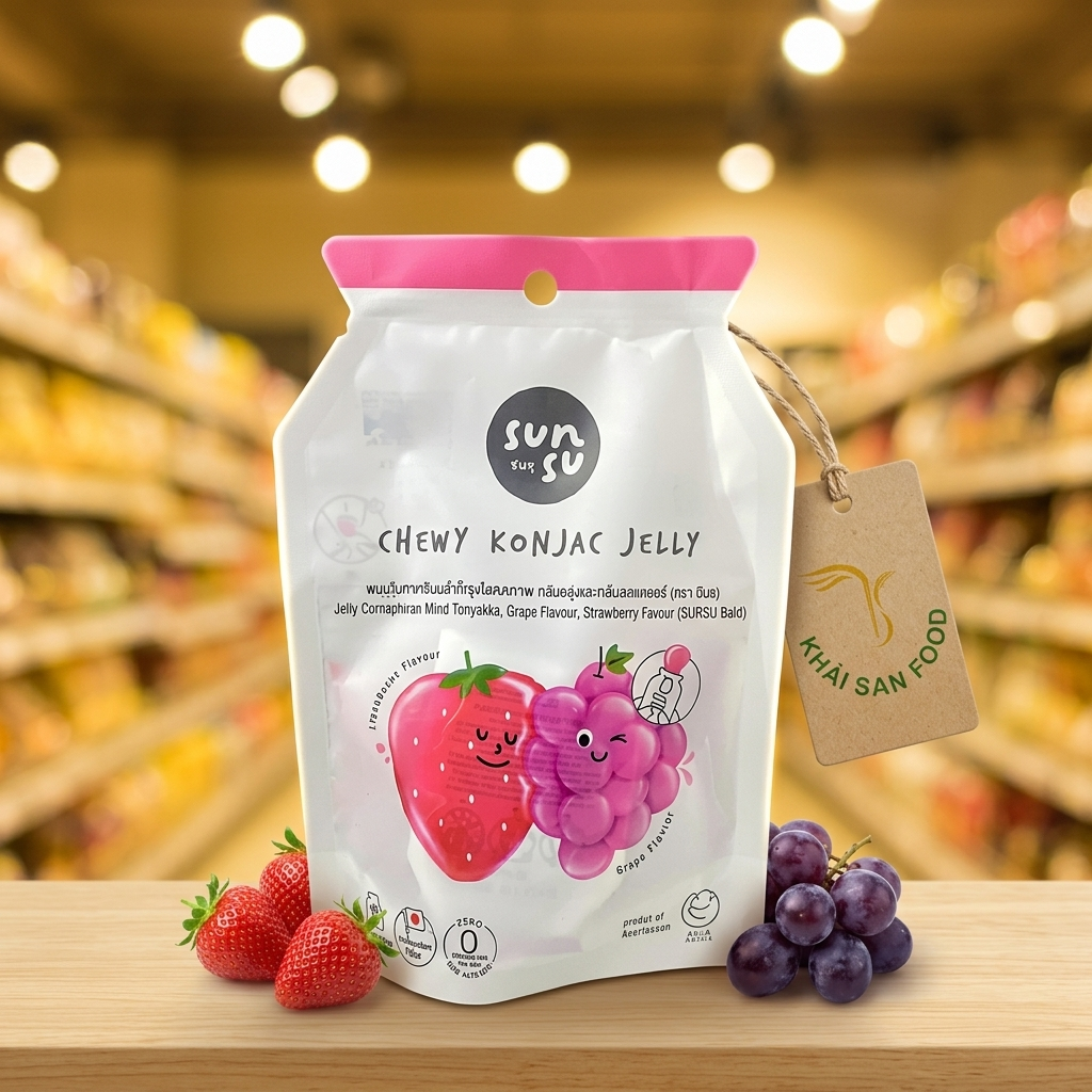 Thạch Konjac Sunsu Vị Nho Và Dâu 96g