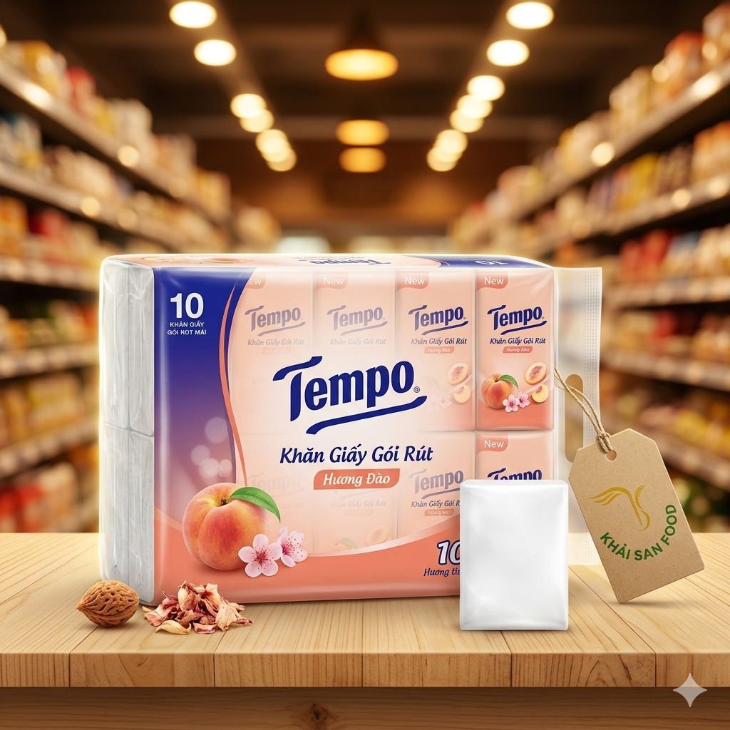 Khăn Giấy Gói Rút Tempo Hương Đào Khăn Giấy Gói Rút Tempo Hương Đào