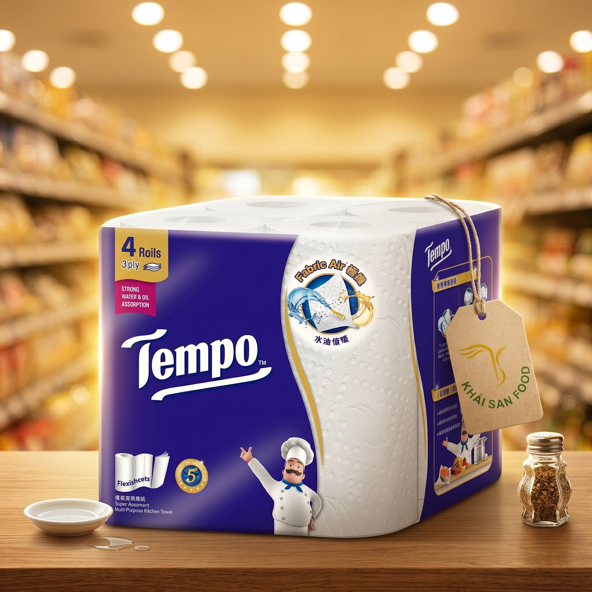 Khăn Giấy Bếp Đa Năng Siêu Thấm Tempo 4 Cuộn Khăn Giấy Bếp Đa Năng Siêu Thấm Tempo 4 Cuộn