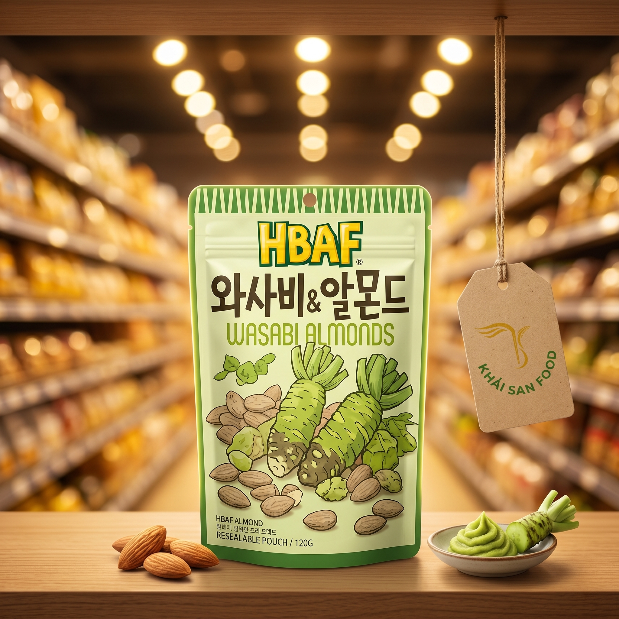 Hạt Hạnh Nhân Tẩm Wasabi HBAF 120G Hạt Hạnh Nhân Tẩm Wasabi HBAF 120G