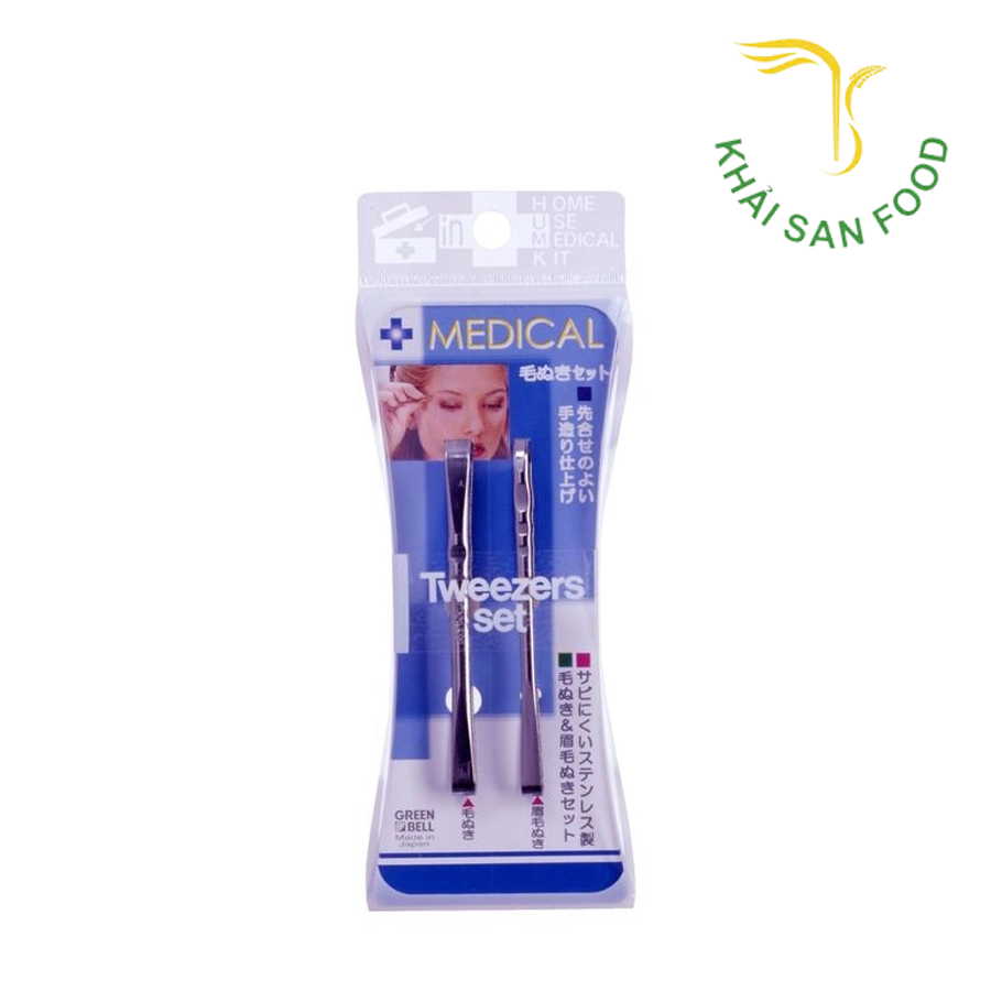 Set 2 Nhíp Nhổ Lông Mày Cao Cấp Medical Green Bell Japan