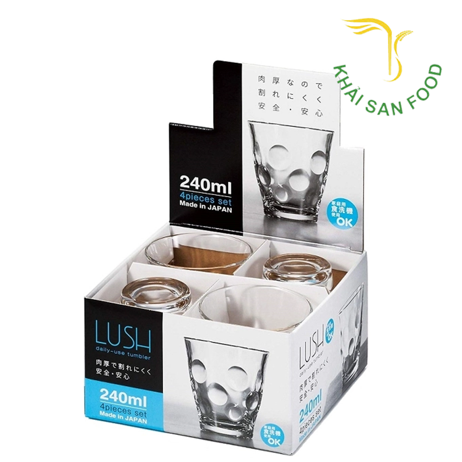 Set 4 Cốc Thủy Tinh 240ml Họa Tiết Tròn