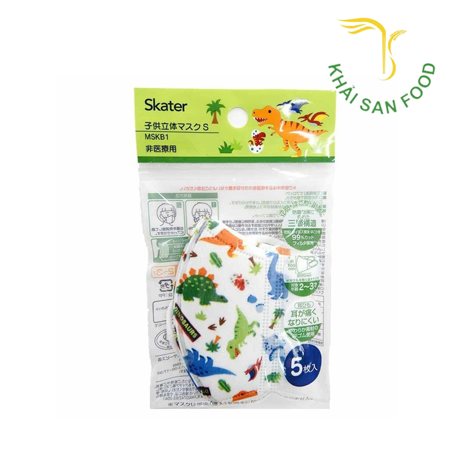 Set 5 Khẩu Trang Skater Cho Bé Hình Khủng Long