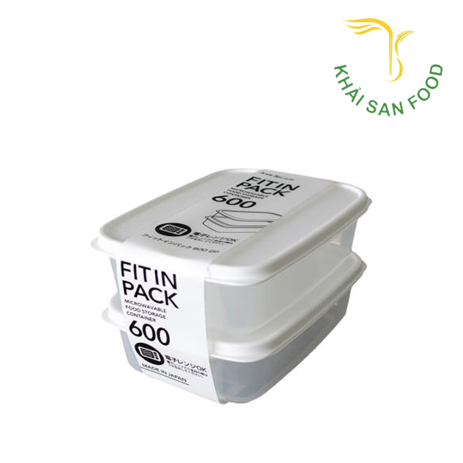 Set 2 Hộp Nhựa Nắp Dẻo 600ml Màu Trắng