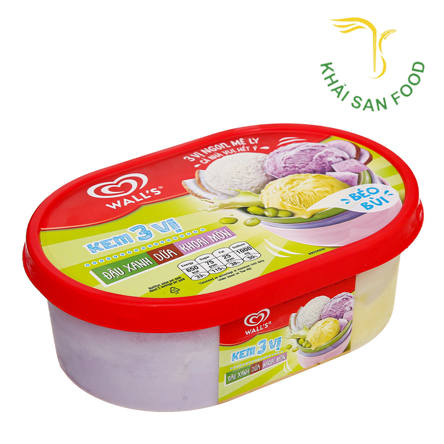 WALL'S Kem Hộp 3 Vị Đậu Xanh Dừa Khoai Môn 418g