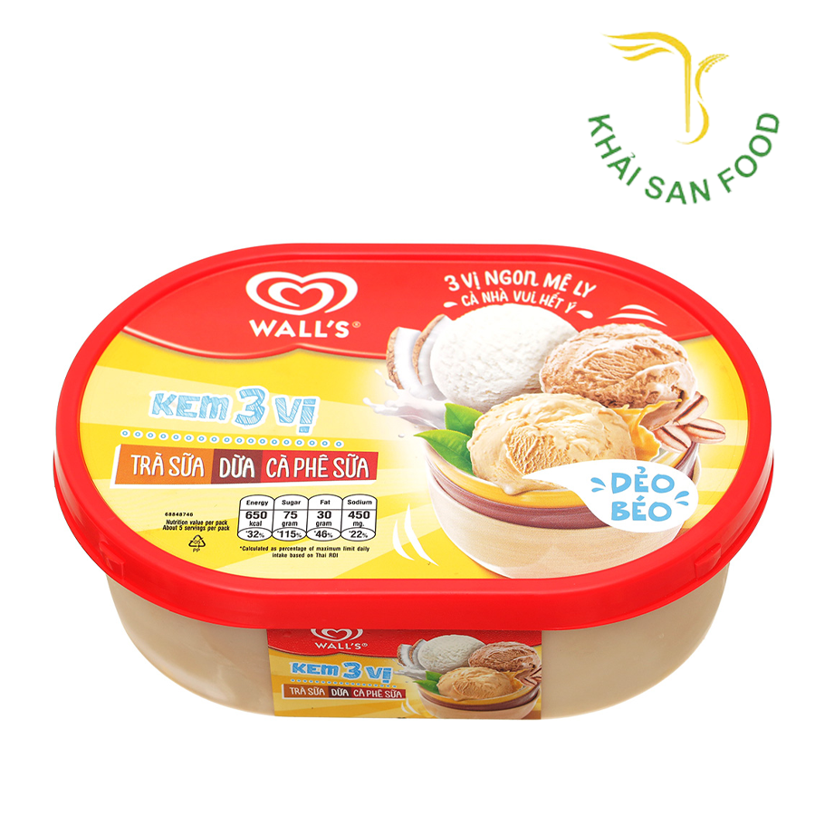WALL'S Kem Hộp 3 Vị Trà Sữa Dừa Cà Phê Sữa 380G