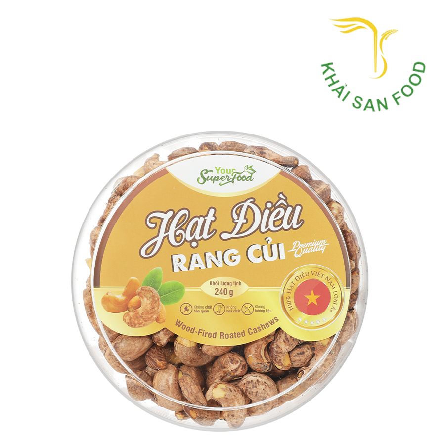 Hạt Điều Rang Củi Vỏ Lụa Hộp Tròn Nhỏ 240G