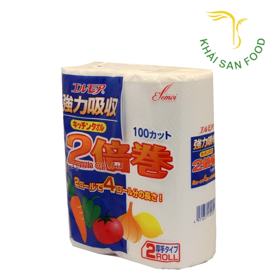 Khăn Giấy Bếp Đa Năng Ellemoi 2 Lớp (2 cuộn x 100 tờ)