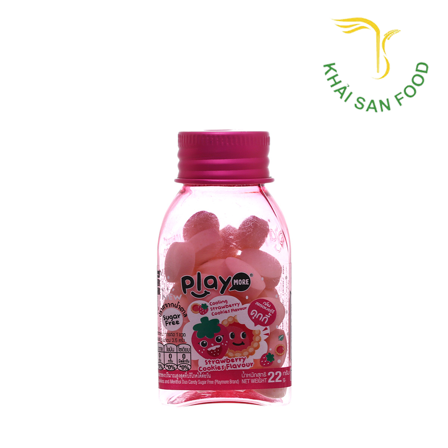Kẹo The Không Đường Hương Bánh Cookie Dâu Playmore Hũ 22G
