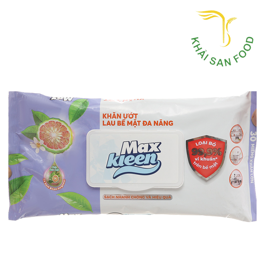 Max Cleen Khăn Ướt Lau Bề Mặt Đa Năng 30 Miếng