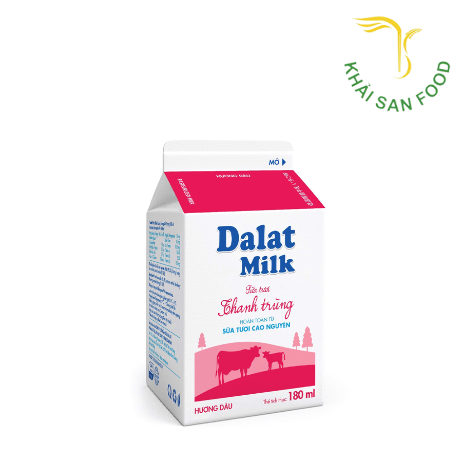 Sữa Tươi Thanh Trùng Hương Dâu 180Ml Đà Lạt Milk