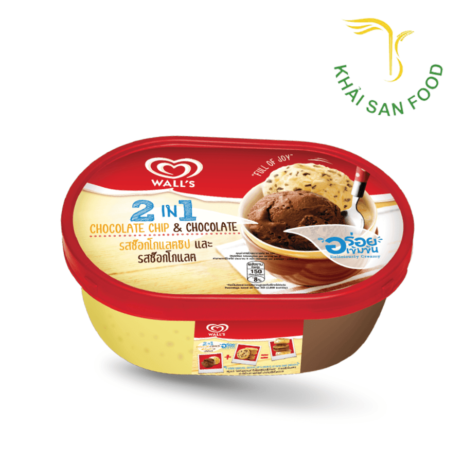 WALL'S Kem Hộp Lớn 2in1 Vụn Sôcôla 390g
