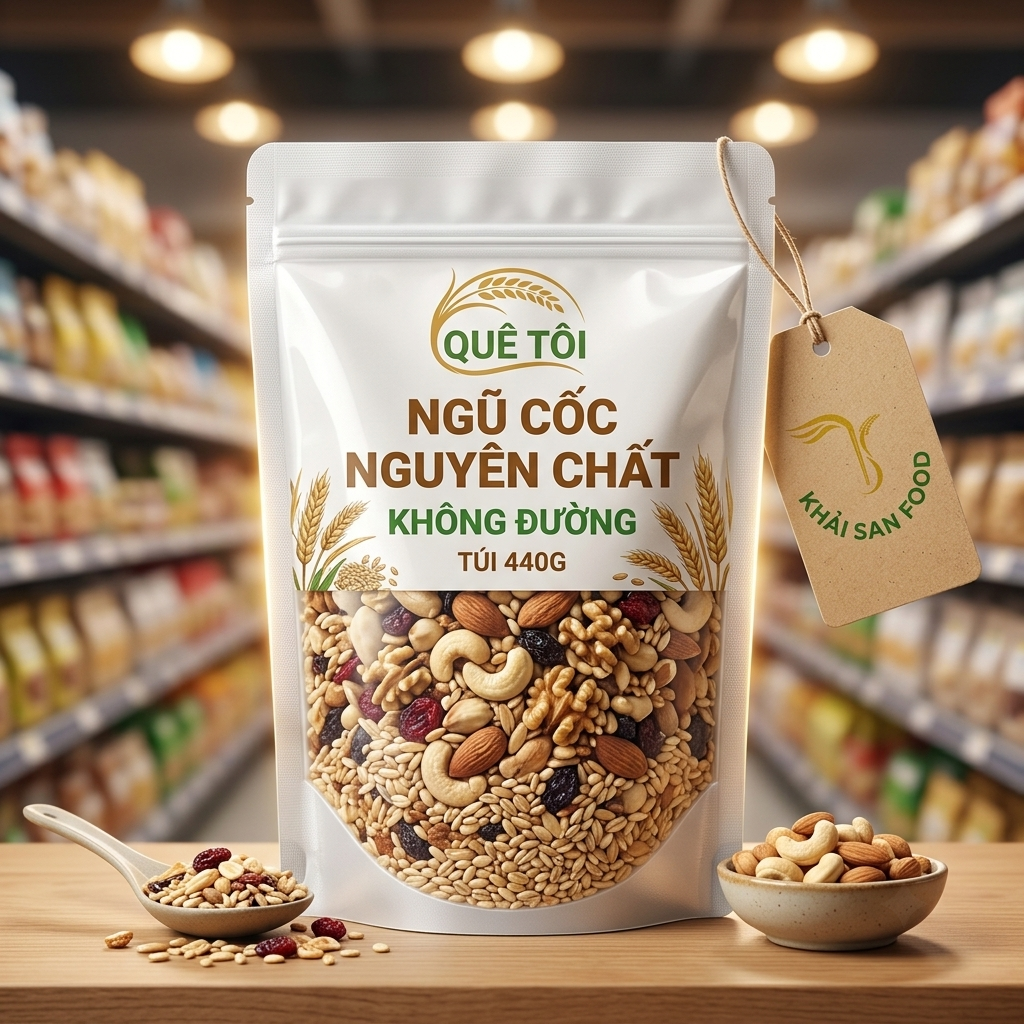 Ngũ Cốc Nguyên Chất Quê Tôi Không Đường Túi 440G Ngũ Cốc Nguyên Chất Quê Tôi Không Đường Túi 440G