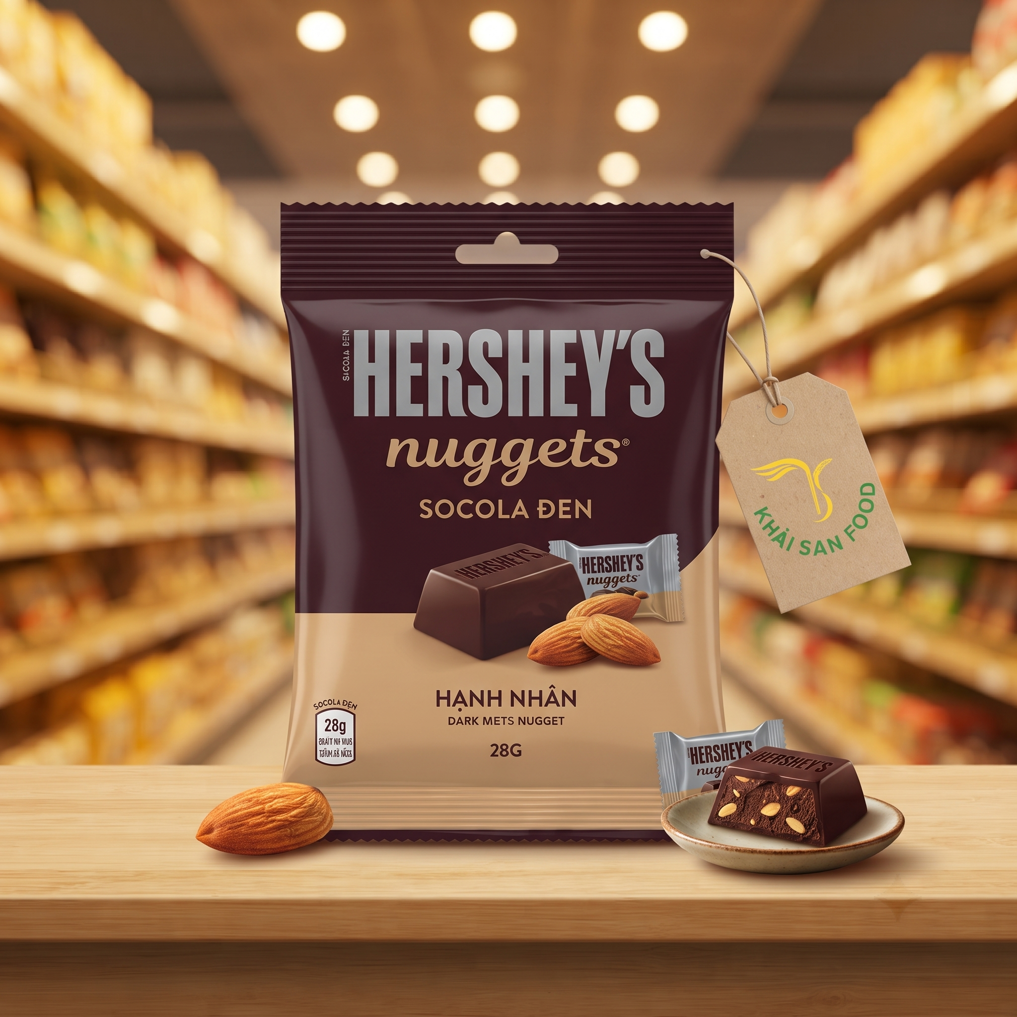 Socola Đen Hersheys Nuggets Hạnh Nhân 28G