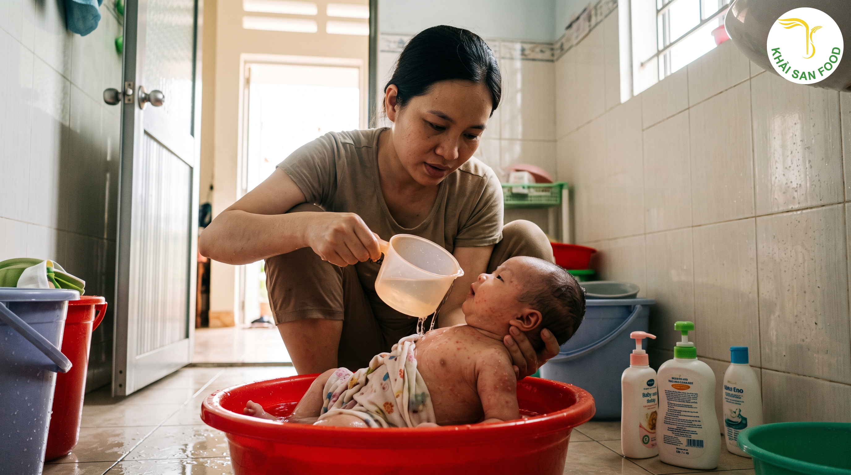 Cách Tắm Cho Trẻ Sơ Sinh - Cách Tắm Và Chăm Sóc Trẻ Sơ Sinh Bị Rôm Sảy Để Dịu Da - Khải San Food