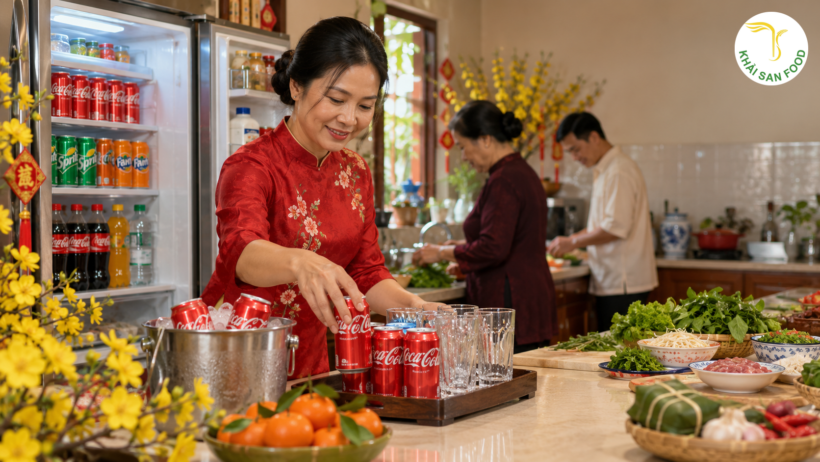 Thùng Coca Tết - Bảo quản Coca-Cola trong tủ lạnh và chuẩn bị nước ngọt phục vụ khách dịp Tết - Khải San Food